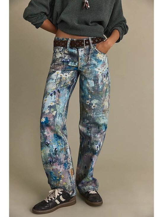 Free People Denim - Free People Tennessee Low Rise Illusion Jeans Womens 26 Hand Painted 90s Retro